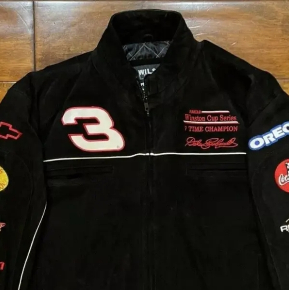 Dale Earnhardt #3 7 Time Champion GM Goodwrench Black Suede Jacket Mens Size L
